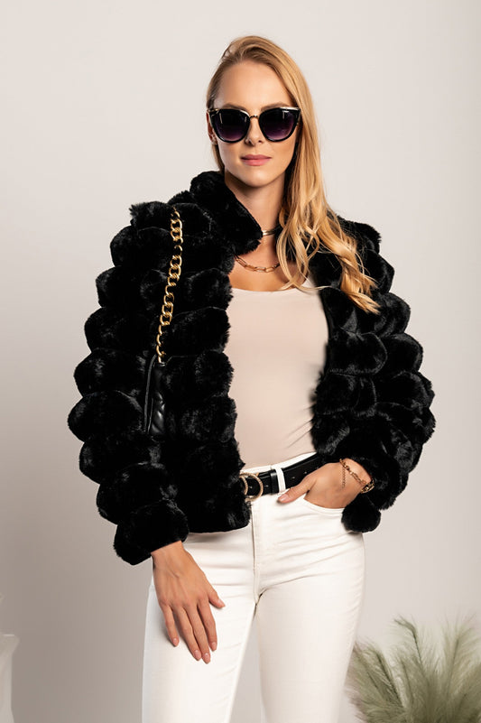 Elegant short faux fur coat Centania, black